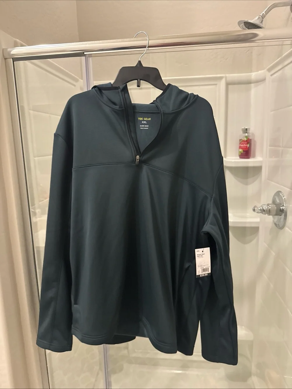 Men's Hooded Quarter-Zip Pullover Jacket - Dark green